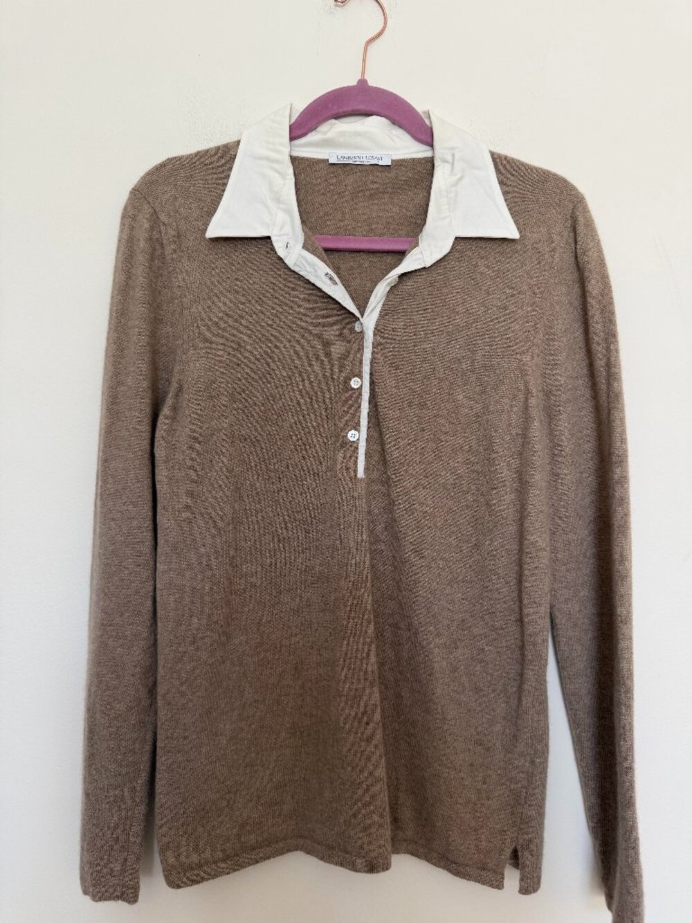 Lamberto Losani Long Sleeve Knit Polo Sweater Cashmere Quiet Luxury Brown - XL